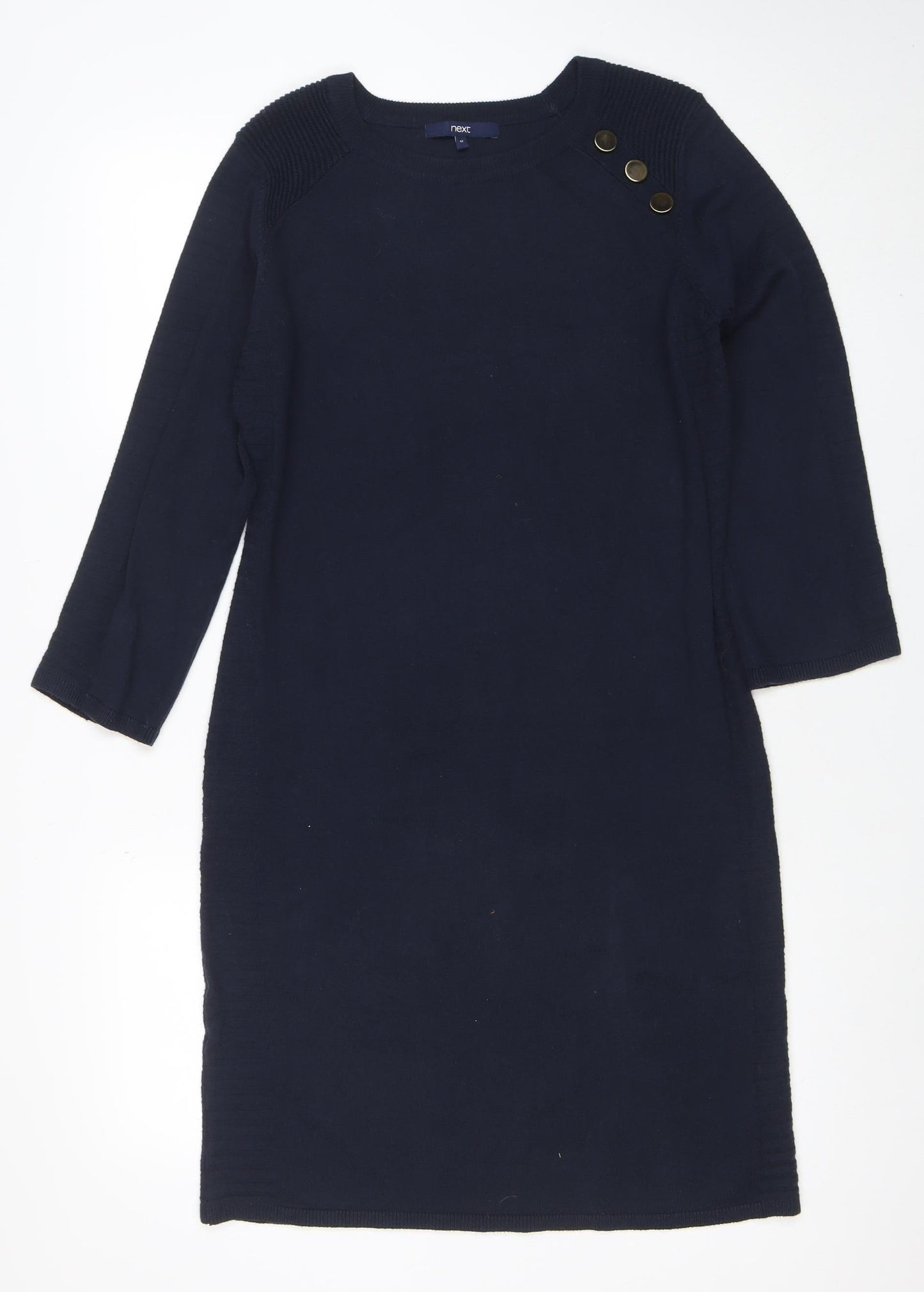 Next Women Blue Knit Jumper Dress Size 12 Long Sleeve Crew Neck