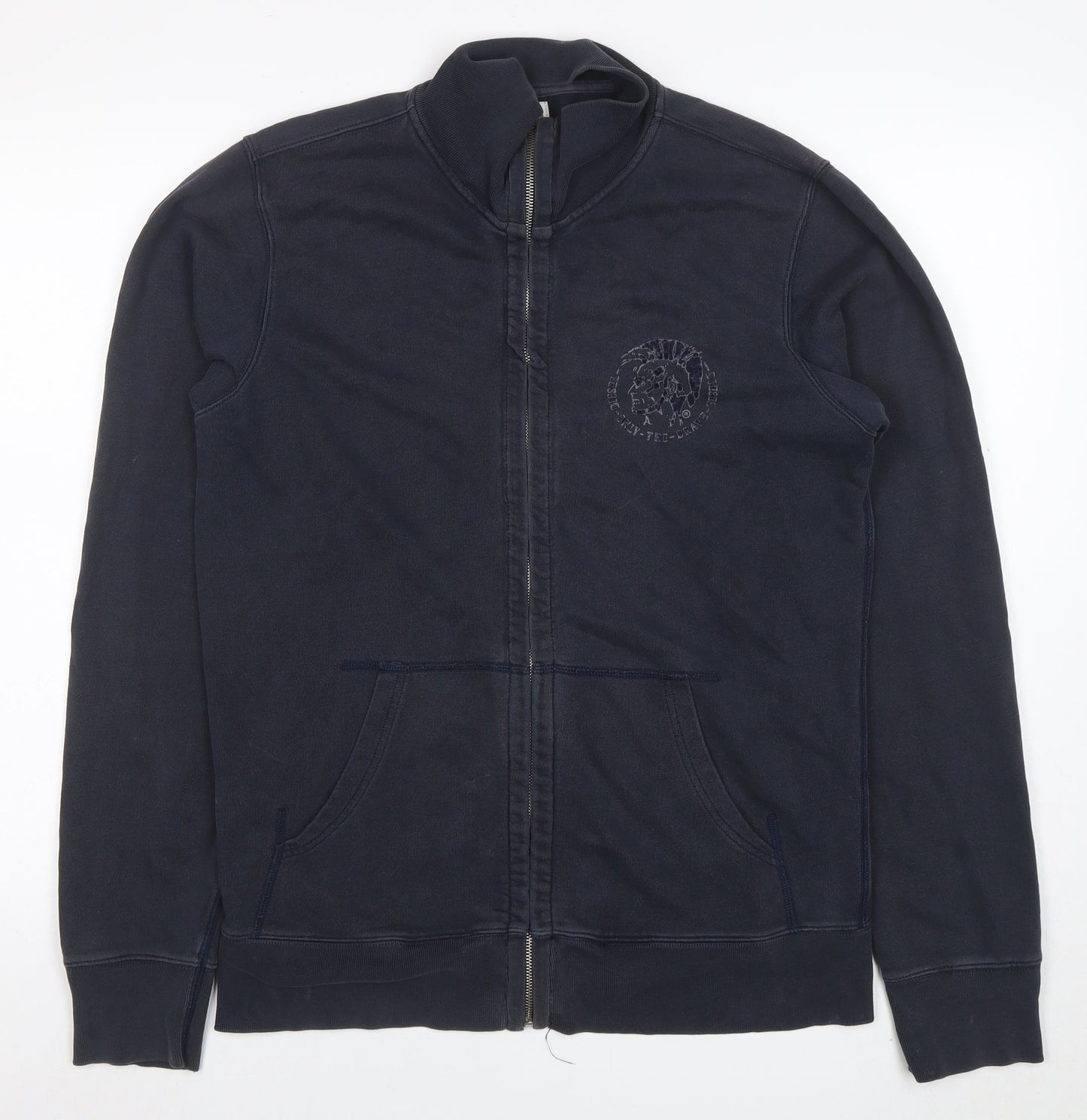 Diesel Mens Blue Full Zip Sweatshirt Size L High Neck Cotton
