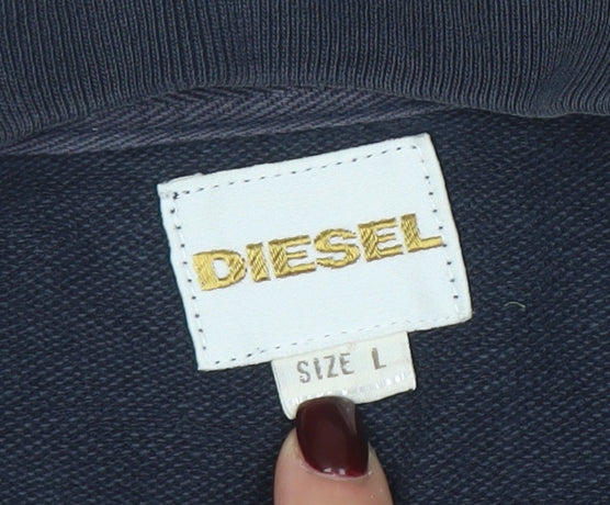 Diesel Mens Blue Full Zip Sweatshirt Size L High Neck Cotton