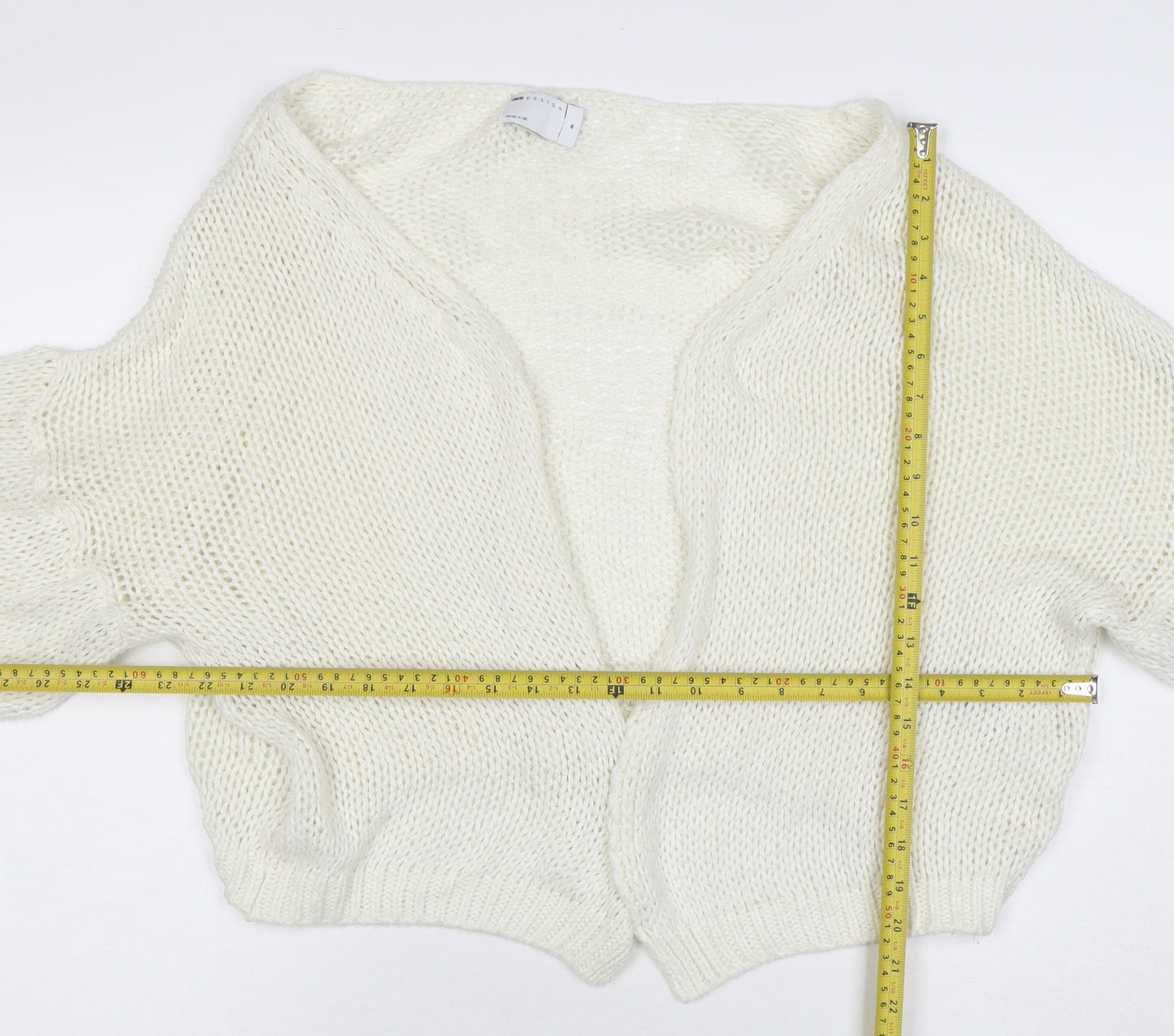 ASOS Women Ivory Open-Knit Balloon Sleeve Cardigan Size 12