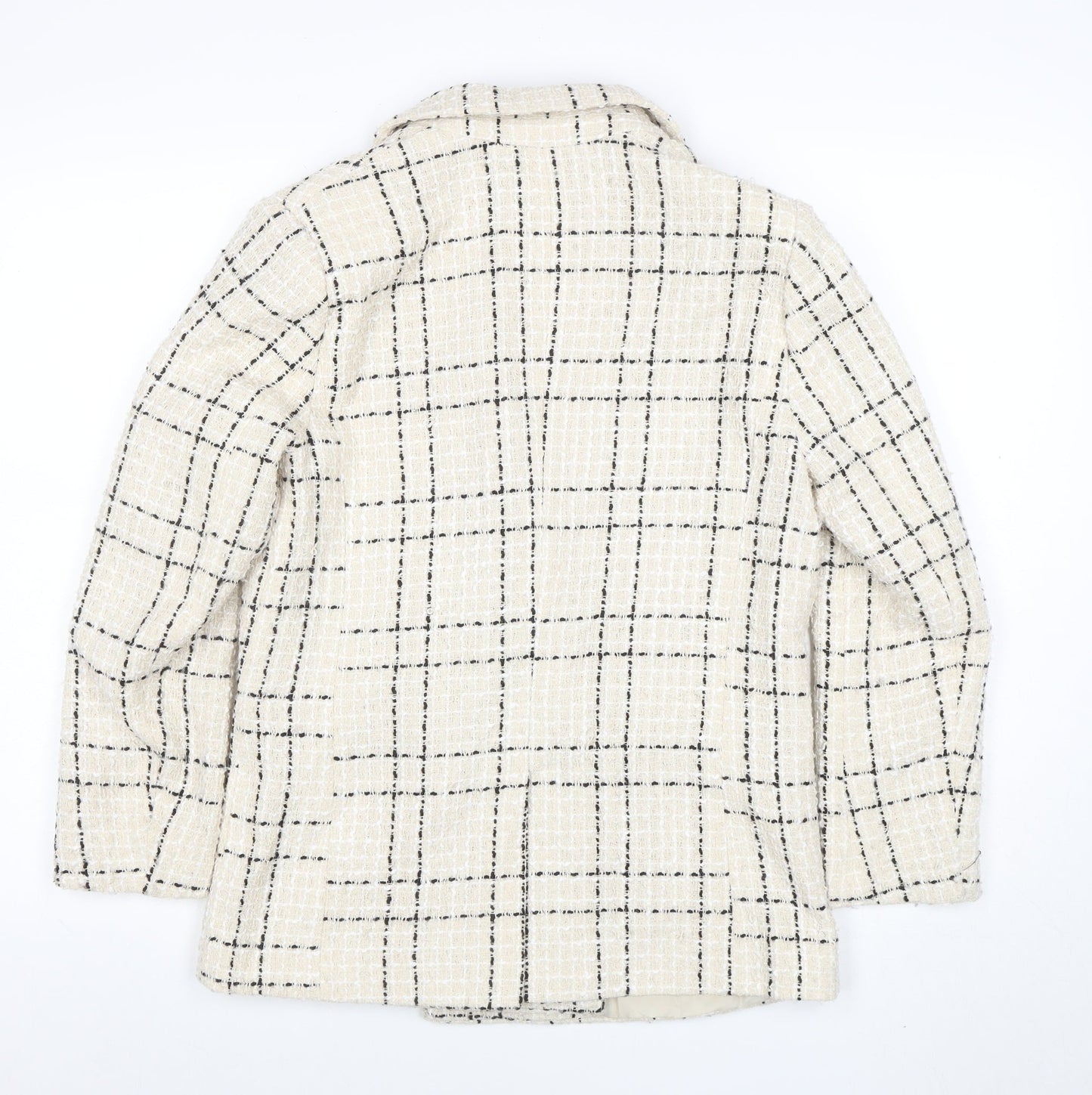 Miss Selfridge Women's Beige Black Check Tweed Double-Breasted Blazer UK 10