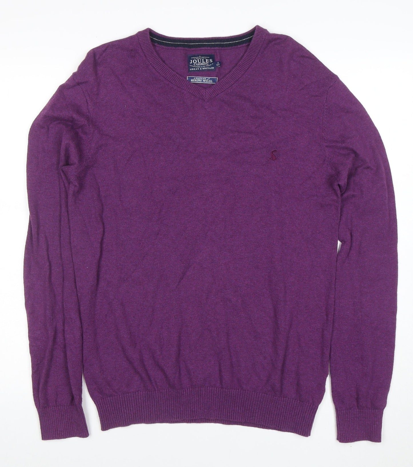 Joules Men's Purple Merino Wool V-Neck Jumper Size S
