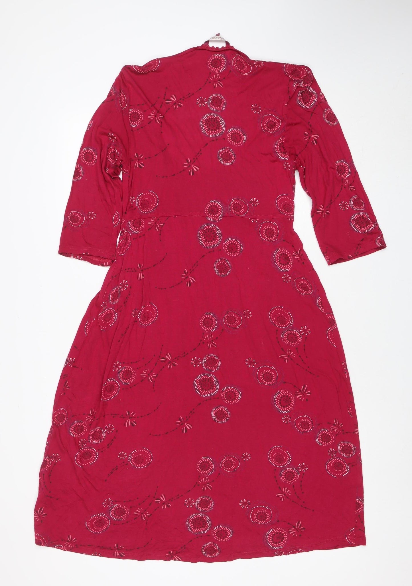 White Stuff Women Red Floral Embroidered A-Line Viscose Dress Size 12