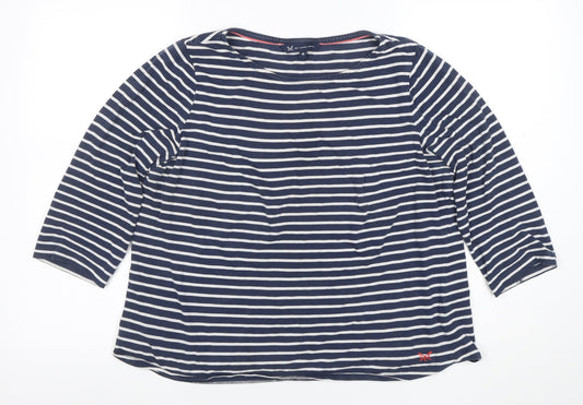 Crew Clothing Company Women Blue Striped Cotton 3/4 Sleeve T-Shirt Size 14