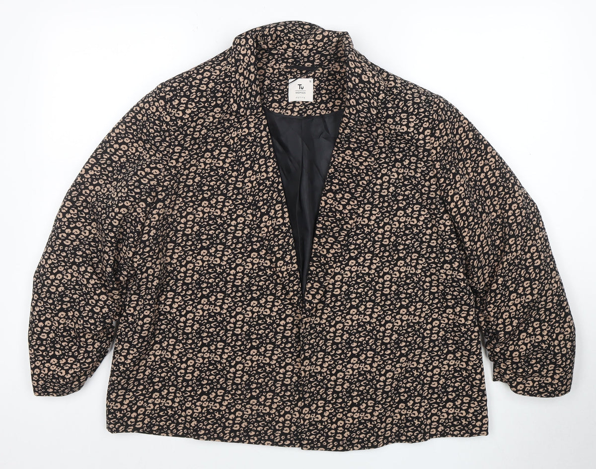 Tu Women Black Animal Print Regular Fit Lined Blazer Size 18