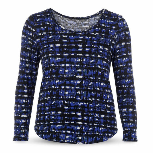 Simply Vera Vera Wang Women's Blue Geometric Long Sleeve Jersey Top Size S