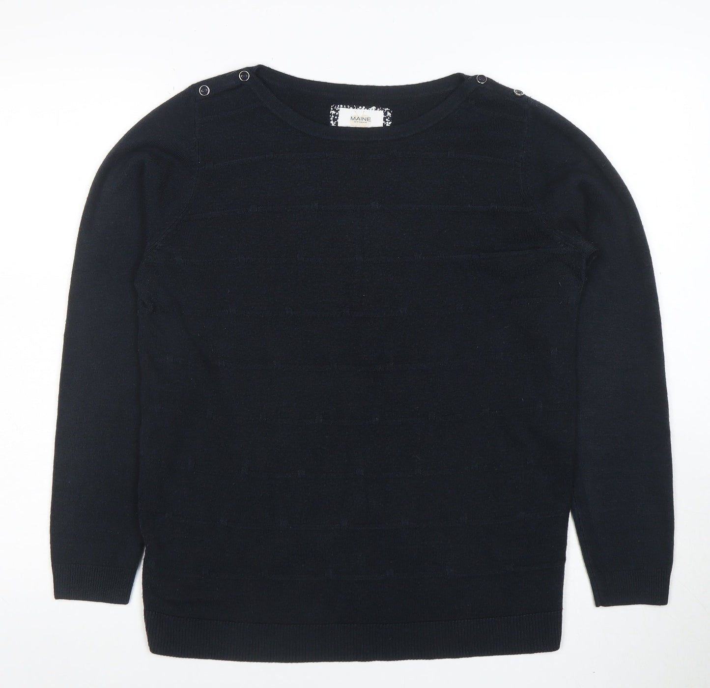 Maine New England Women's Black Cotton Knit Long Sleeve Top Size 14