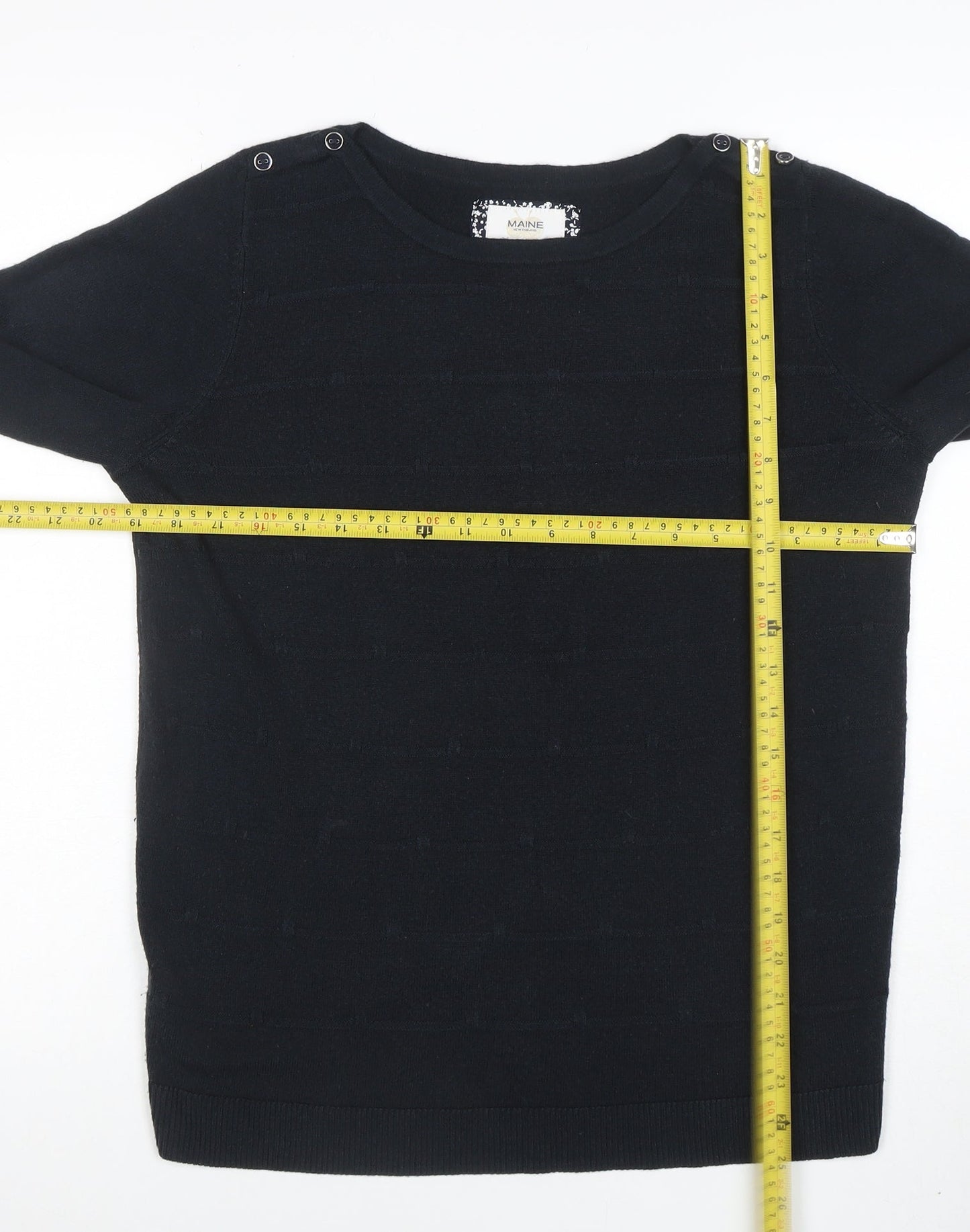 Maine New England Women's Black Cotton Knit Long Sleeve Top Size 14