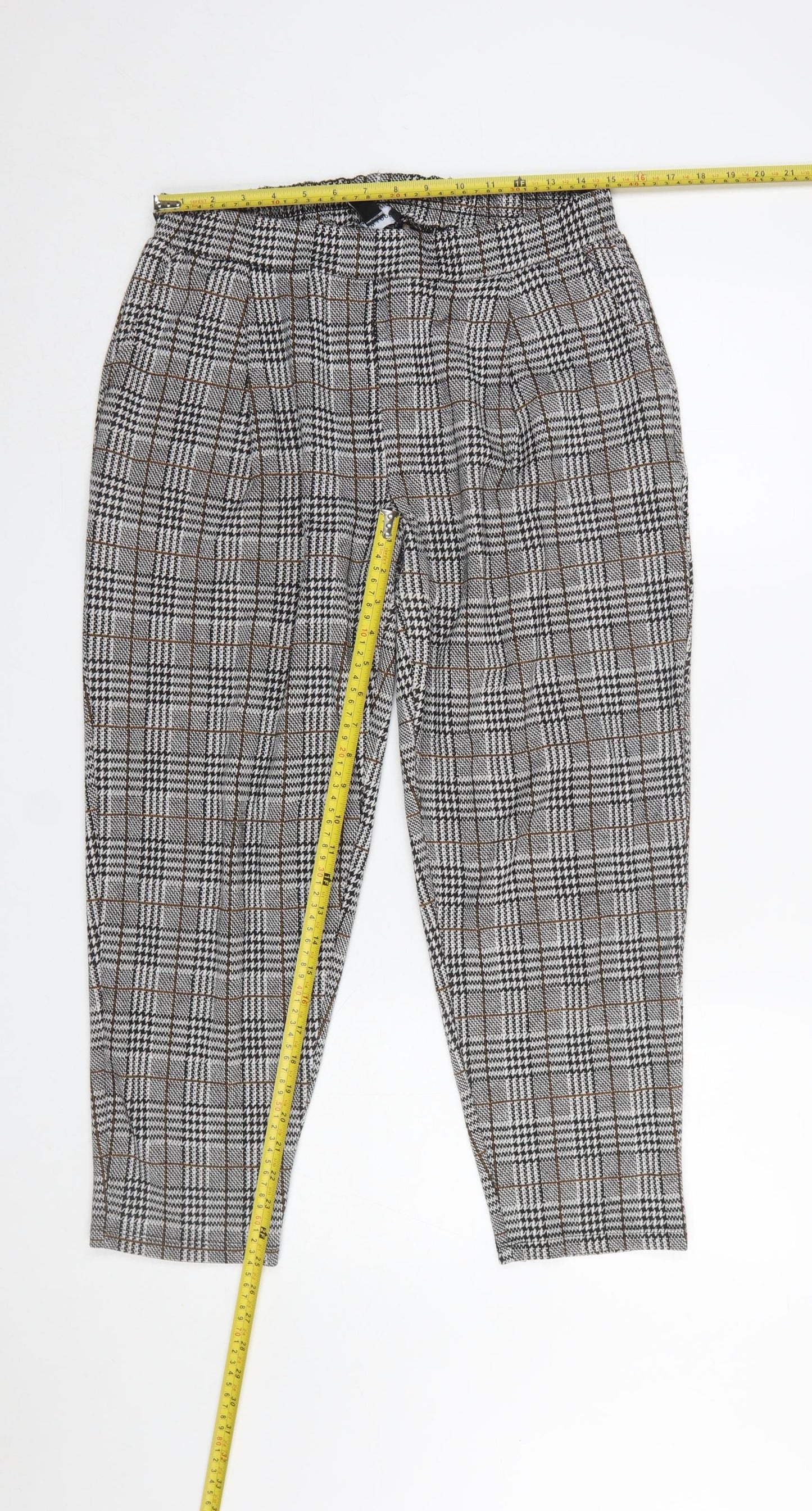 New Look Women's Grey Check Tapered Trousers Size 14