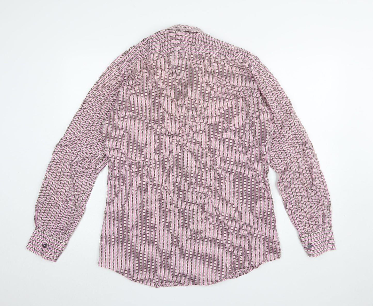 Paul Smith Men’s Pink Floral Stripe Long Sleeve Slim Fit Cotton Shirt 15.5
