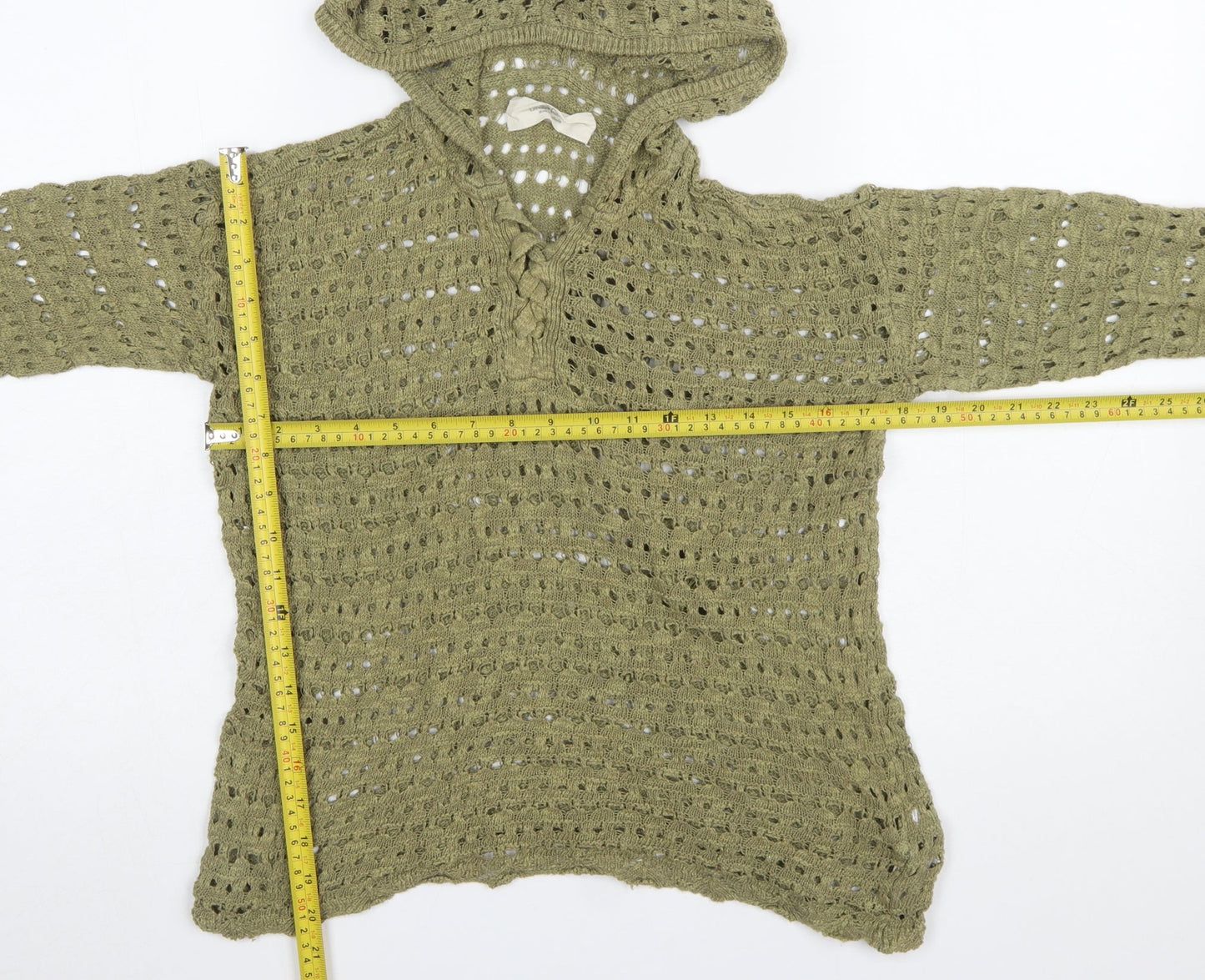 Fat Face Women’s Green Linen Blend Crochet Hooded Jumper Size 6