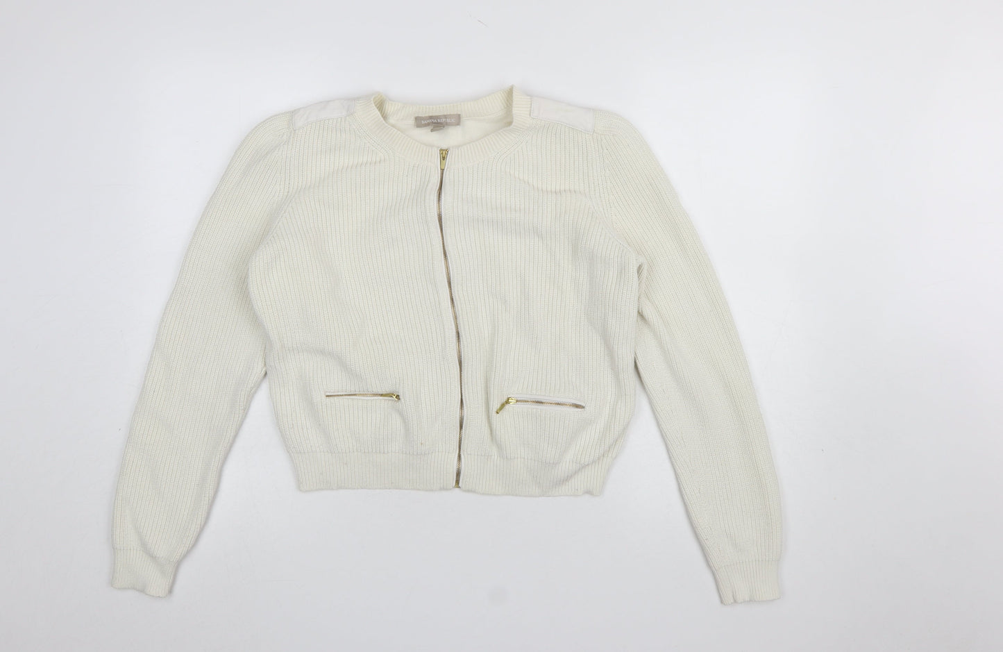 Banana Republic Women Ivory Full Zip Knit Jumper L