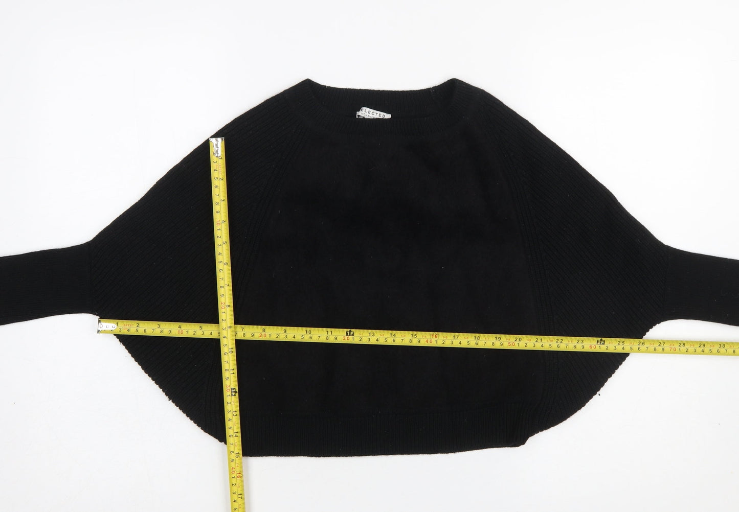 SELECTED Womens Black Wool Blend Dolman Sleeve Pullover Jumper M