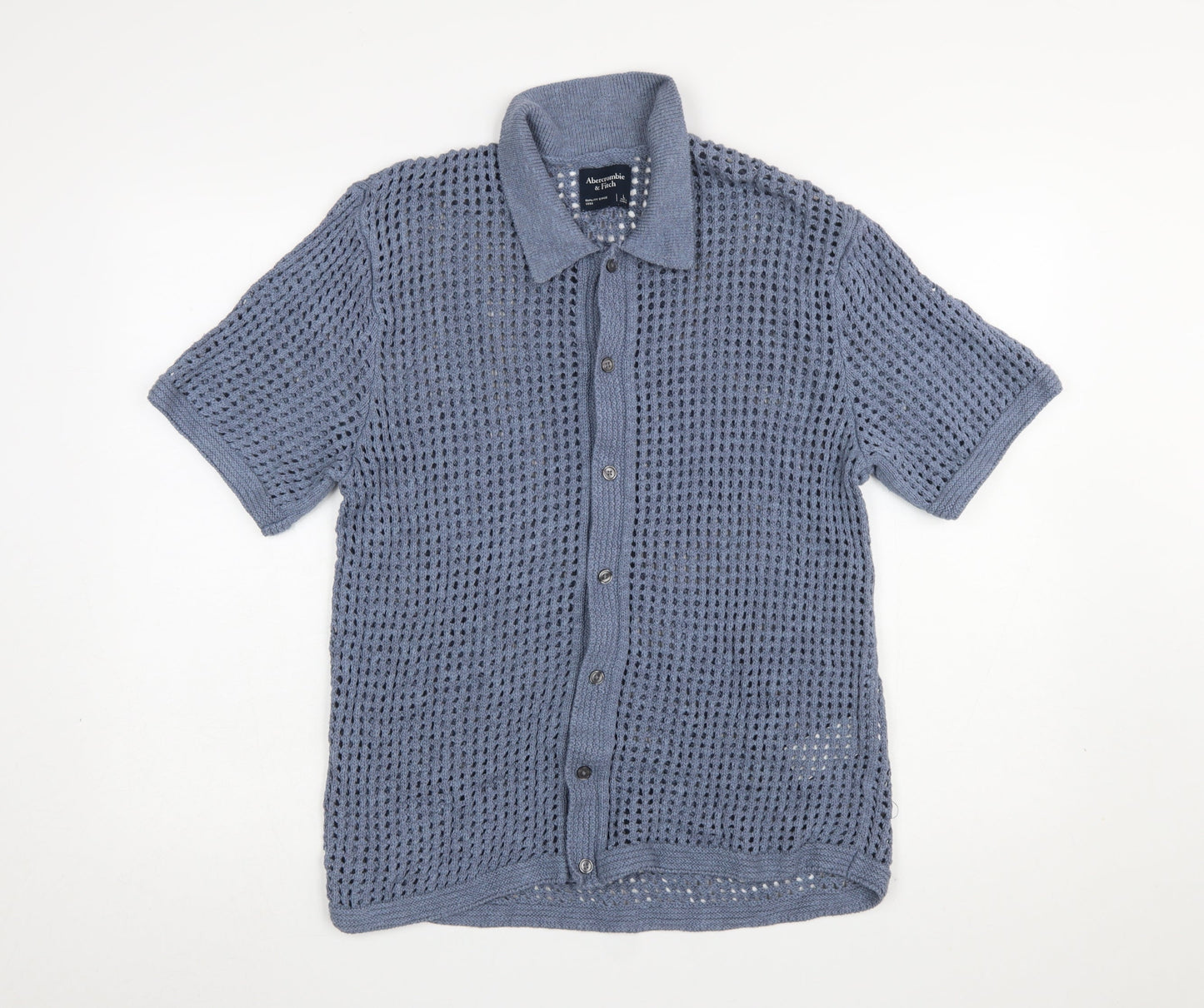 Abercrombie & Fitch Men’s Blue Open-Knit Short Sleeve Cardigan L