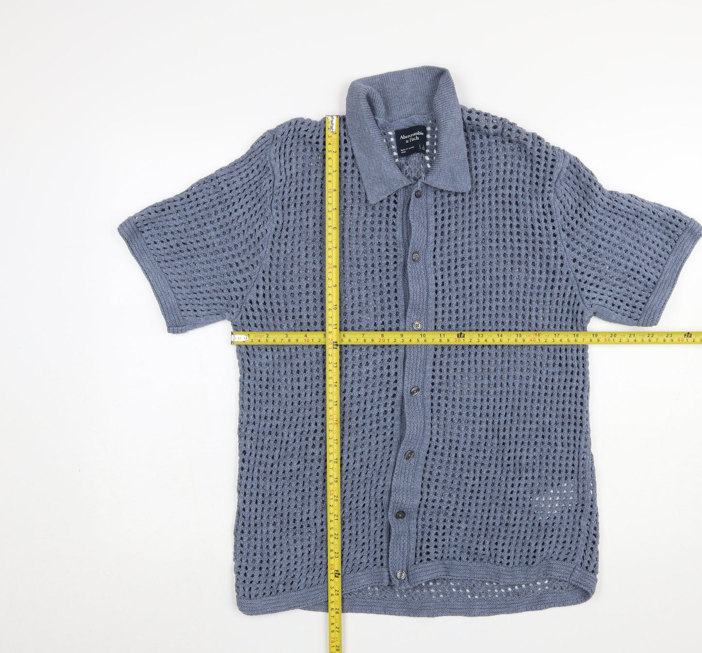 Abercrombie & Fitch Men’s Blue Open-Knit Short Sleeve Cardigan L