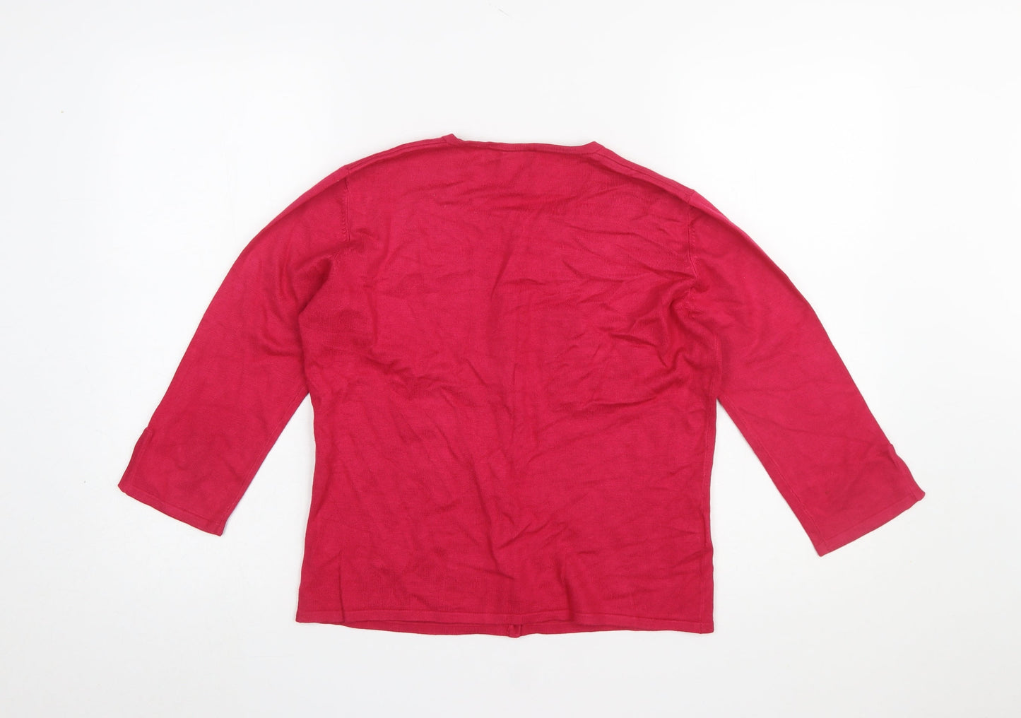 Country Casuals Womens Red Floral Embroidered Knit Cardigan S