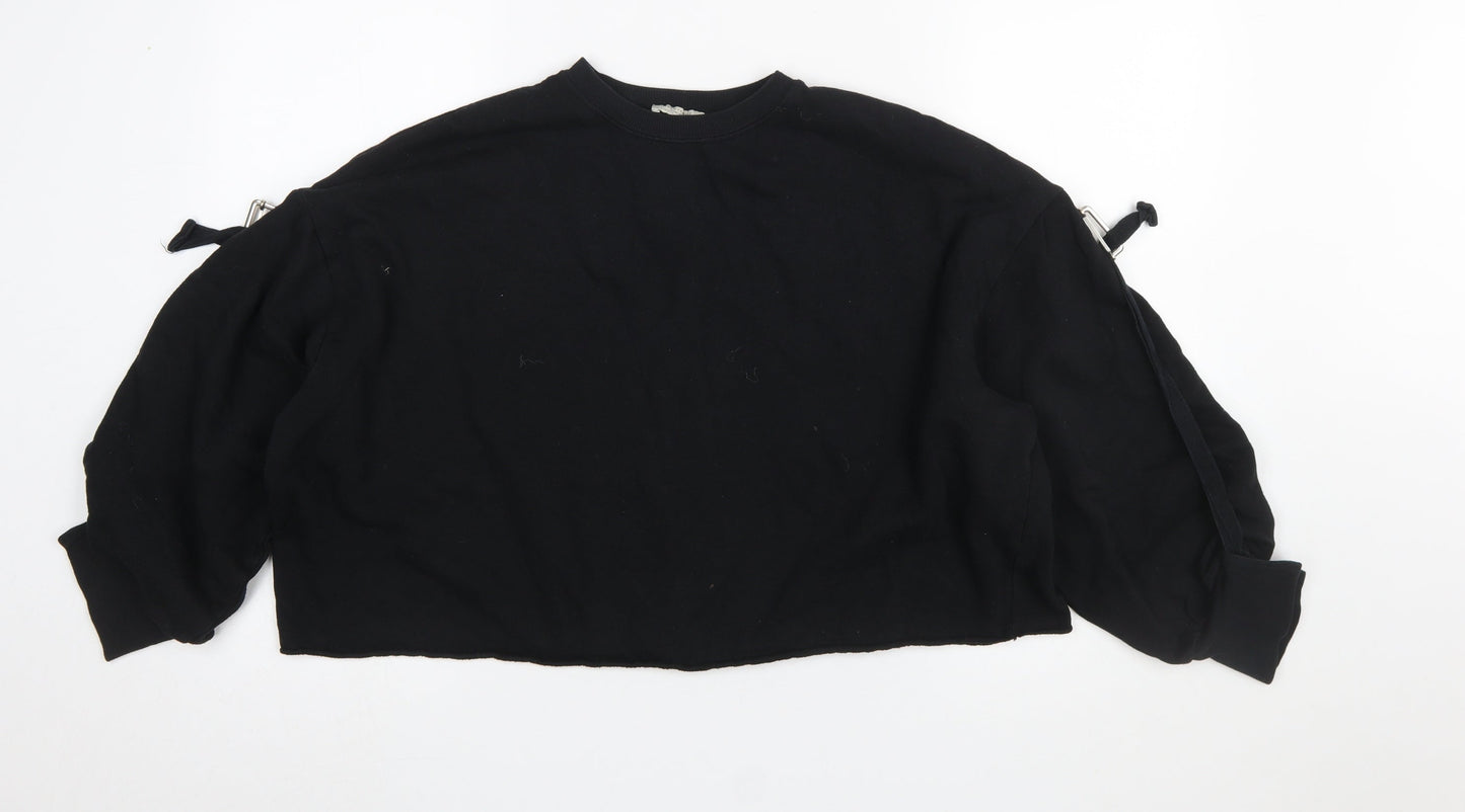 ZARA Trafaluc Women Black Long Sleeve Buckle Pullover Sweatshirt S