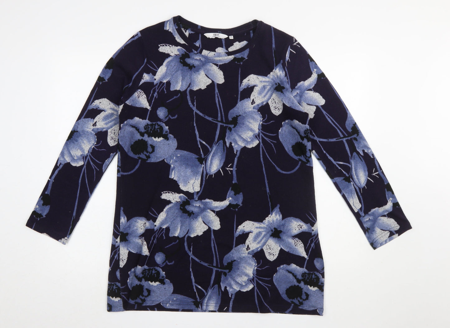 Isle Essentials Women's Blue Floral Long Sleeve Stretch Top Size 14