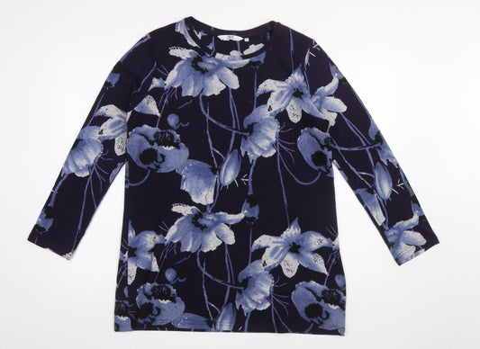 Isle Essentials Women's Blue Floral Long Sleeve Stretch Top Size 14