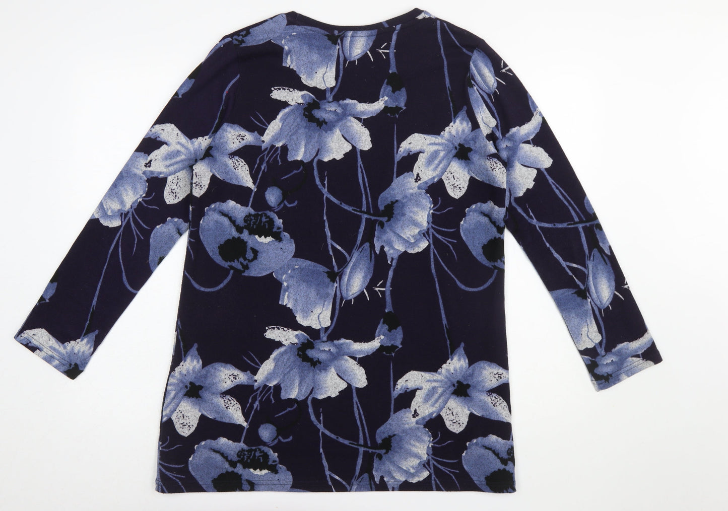 Isle Essentials Women's Blue Floral Long Sleeve Stretch Top Size 14