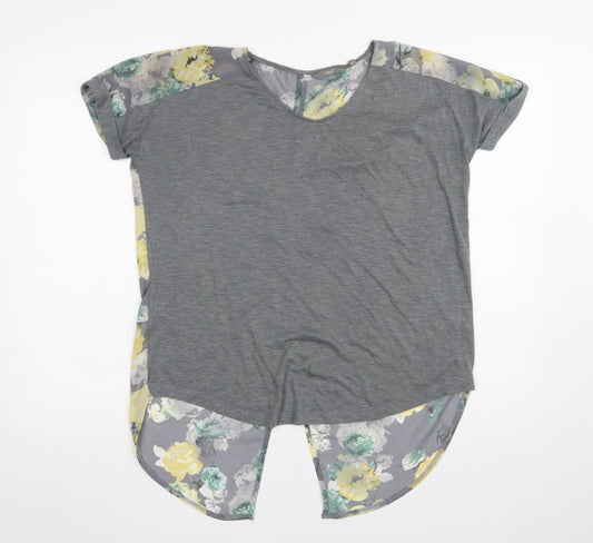 Next Women Grey Floral Back Short Sleeve Cotton T-Shirt Size 10
