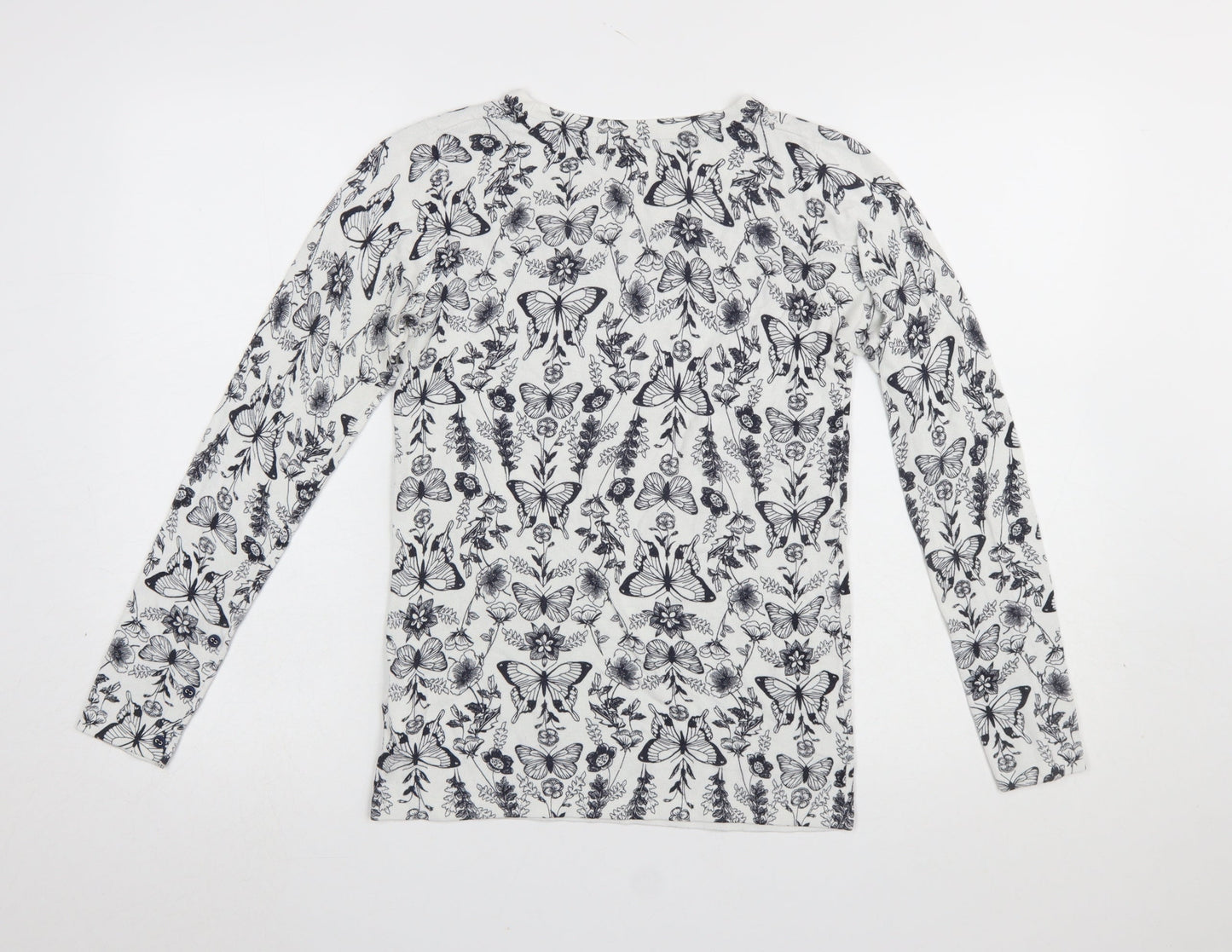 Next Women's White Butterfly Print Long Sleeve Pullover Jumper Size 8