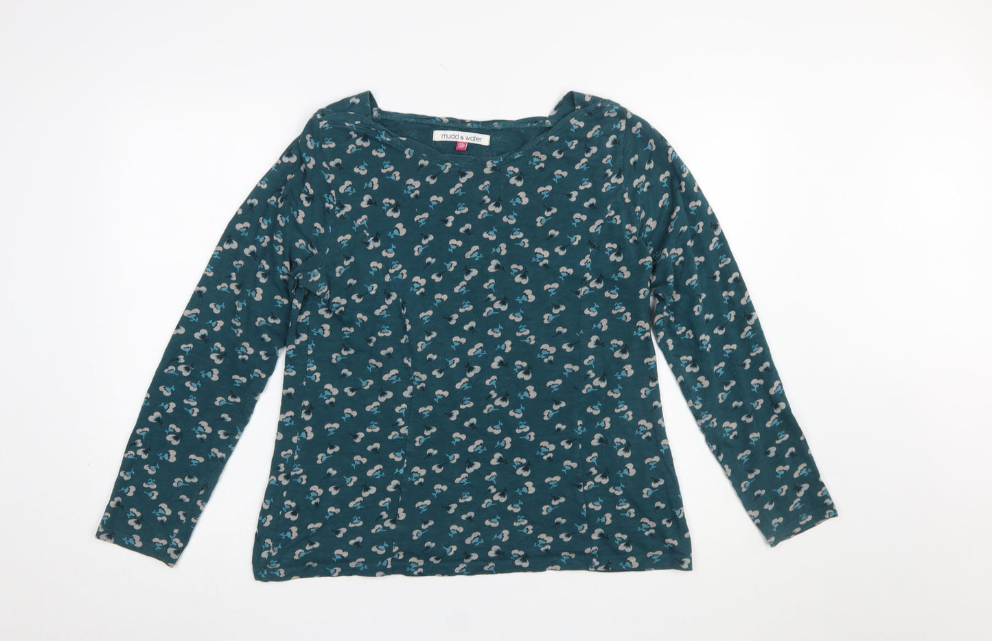 Mudd & Water Women's Green Floral Long Sleeve Organic Cotton T-Shirt Size 14