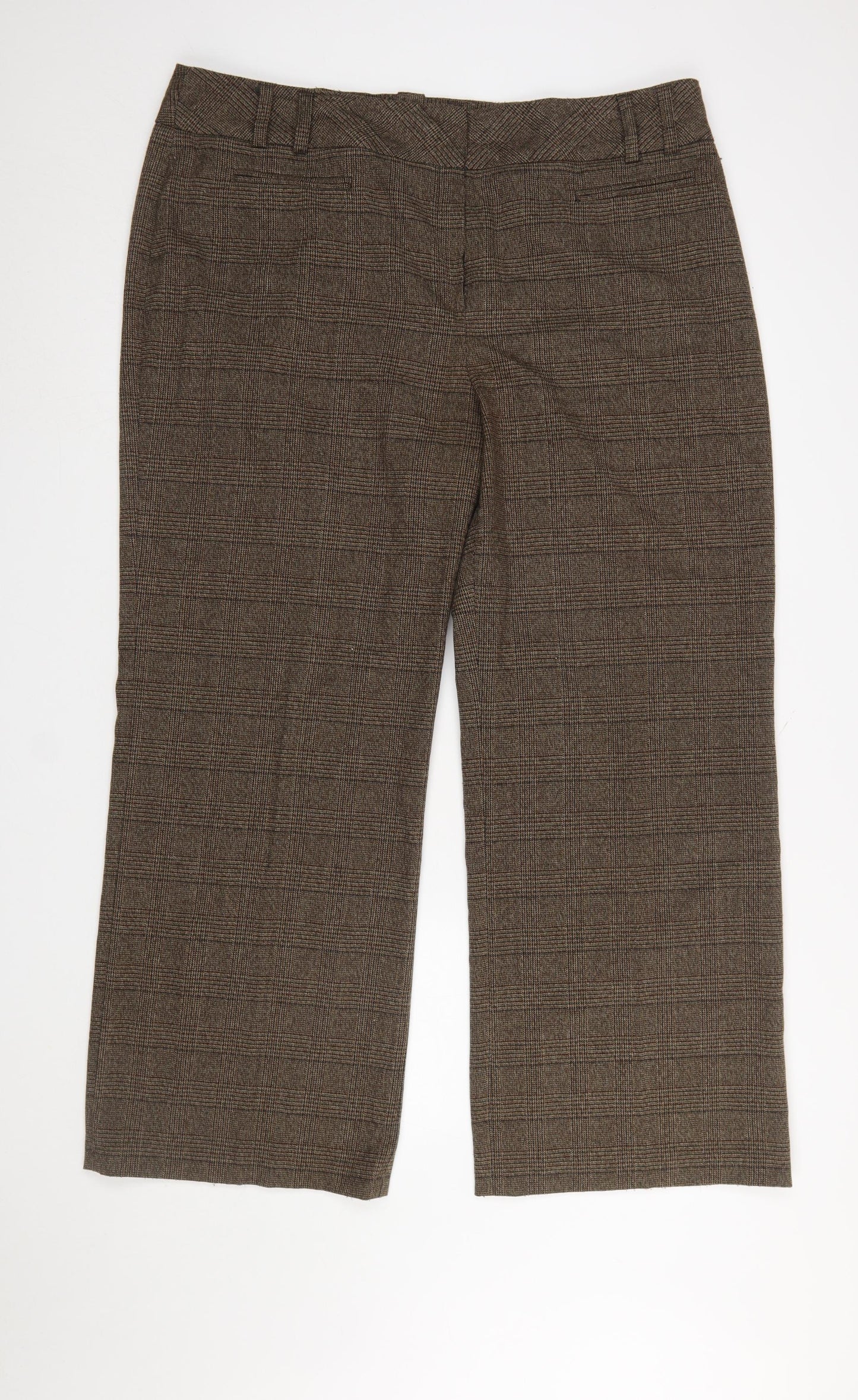 TU Women Brown Check Dress Pants Size 20 Plus Straight Leg Trousers