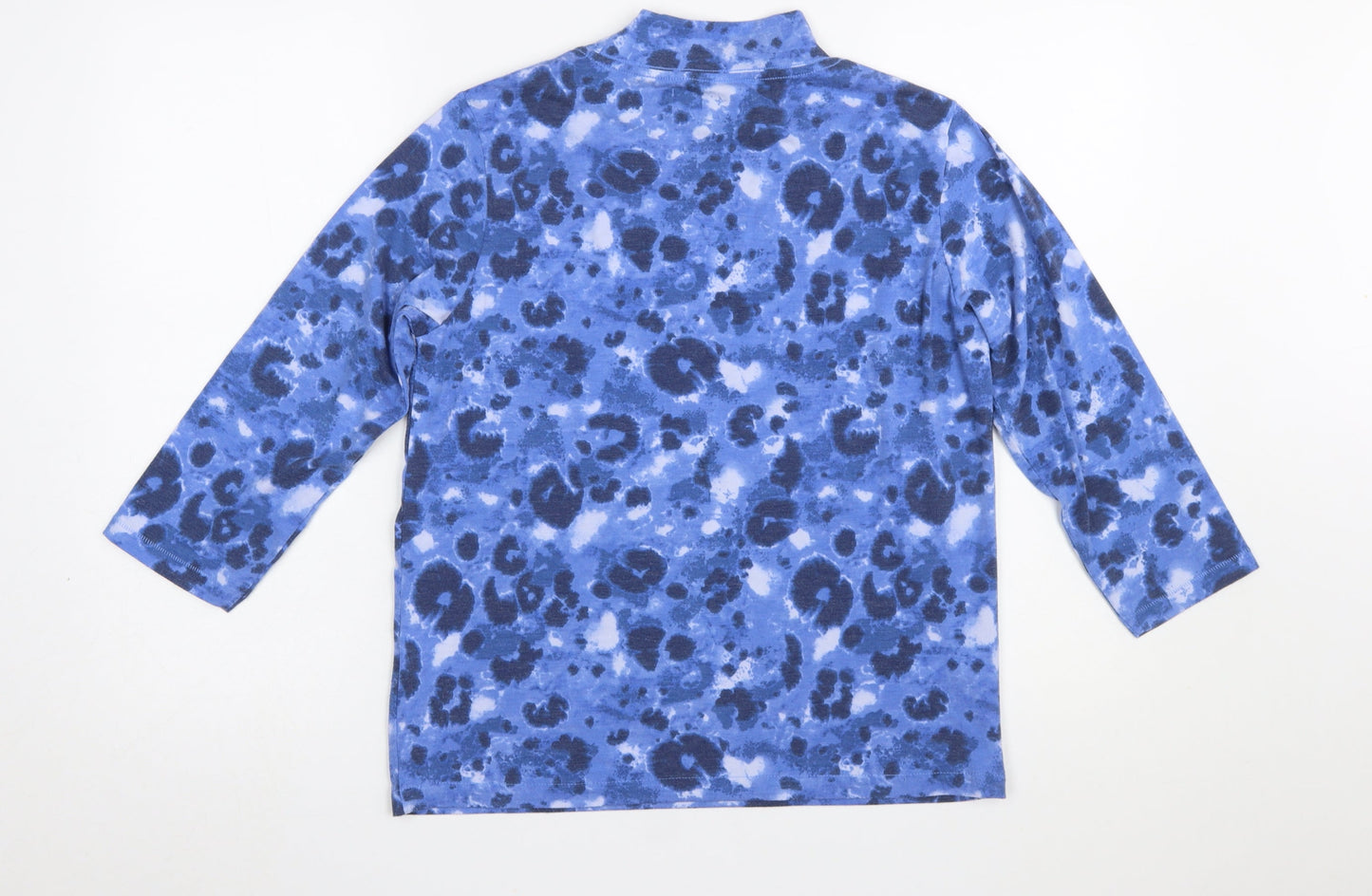 Honor Millburn Blue Animal Print Mock Neck Long Sleeve Top S 10-12 Women