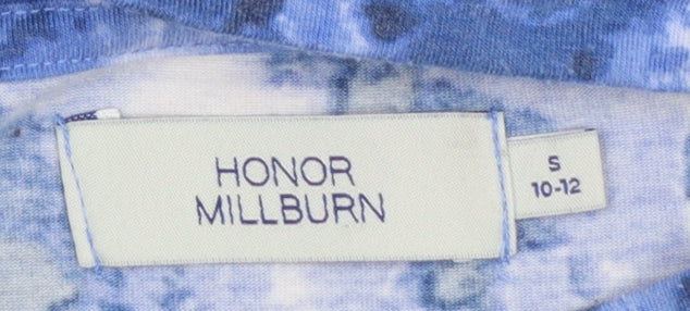 Honor Millburn Blue Animal Print Mock Neck Long Sleeve Top S 10-12 Women