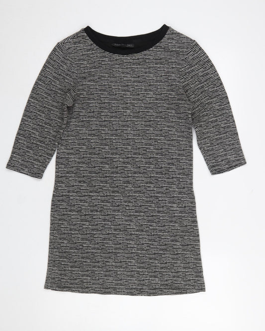 Topshop Tall Women's Grey Striped Tunic Top UK 8 3/4 Sleeve