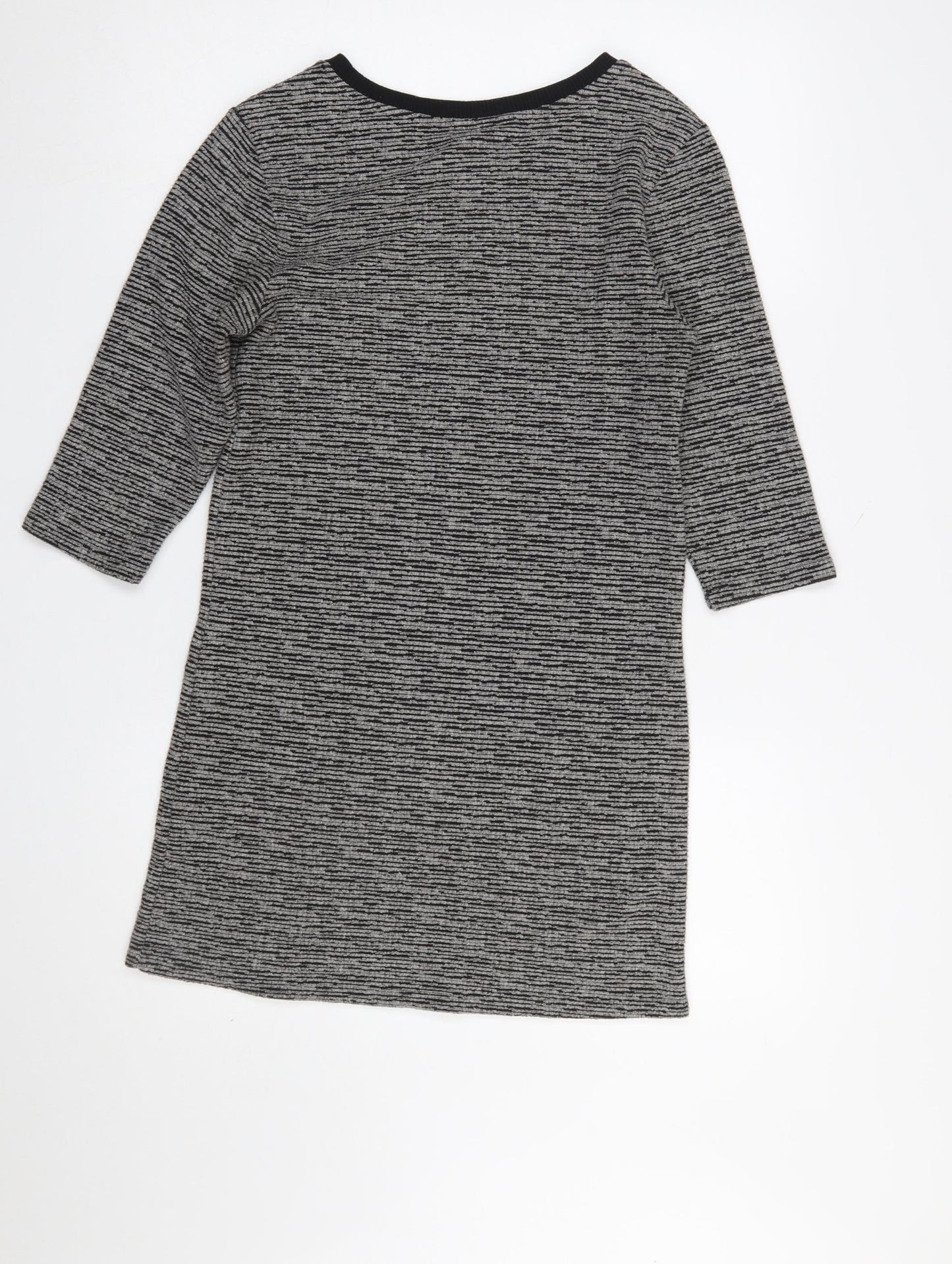 Topshop Tall Women's Grey Striped Tunic Top UK 8 3/4 Sleeve
