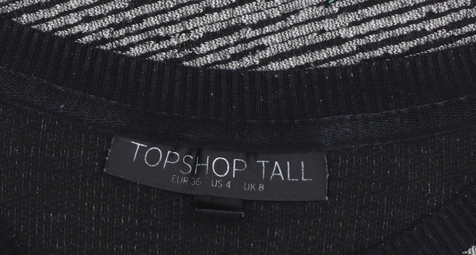 Topshop Tall Women's Grey Striped Tunic Top UK 8 3/4 Sleeve