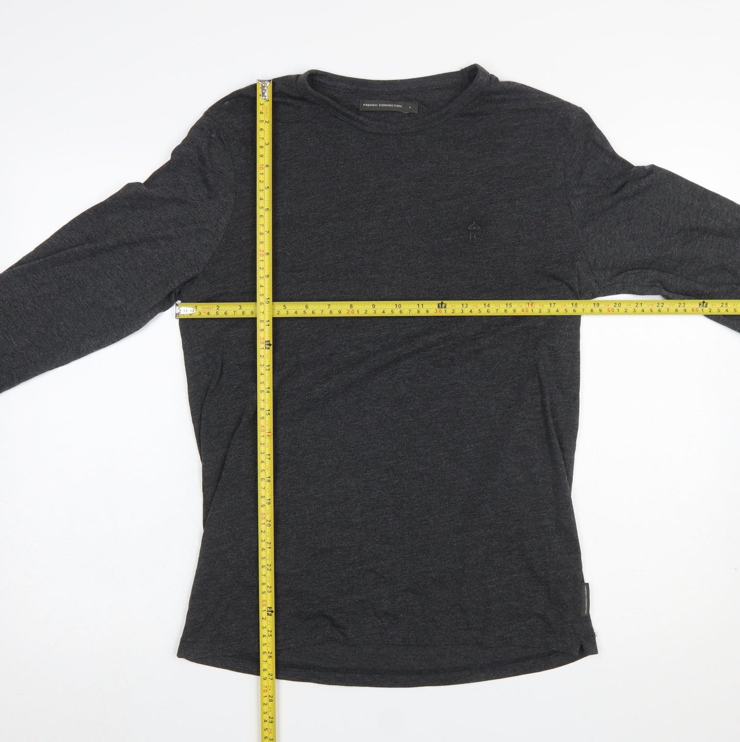 French Connection Men's Grey Long Sleeve Cotton T-Shirt L