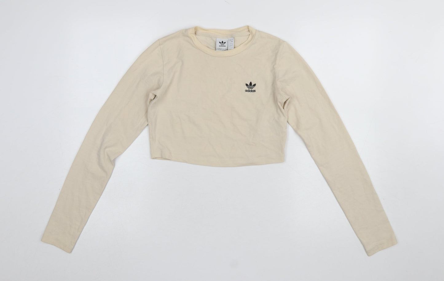 Adidas Women's Beige Cropped Long Sleeve Slim Fit T-Shirt Size 8