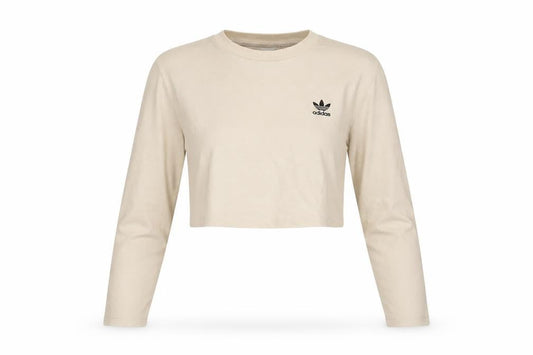 Adidas Women's Beige Cropped Long Sleeve Slim Fit T-Shirt Size 8