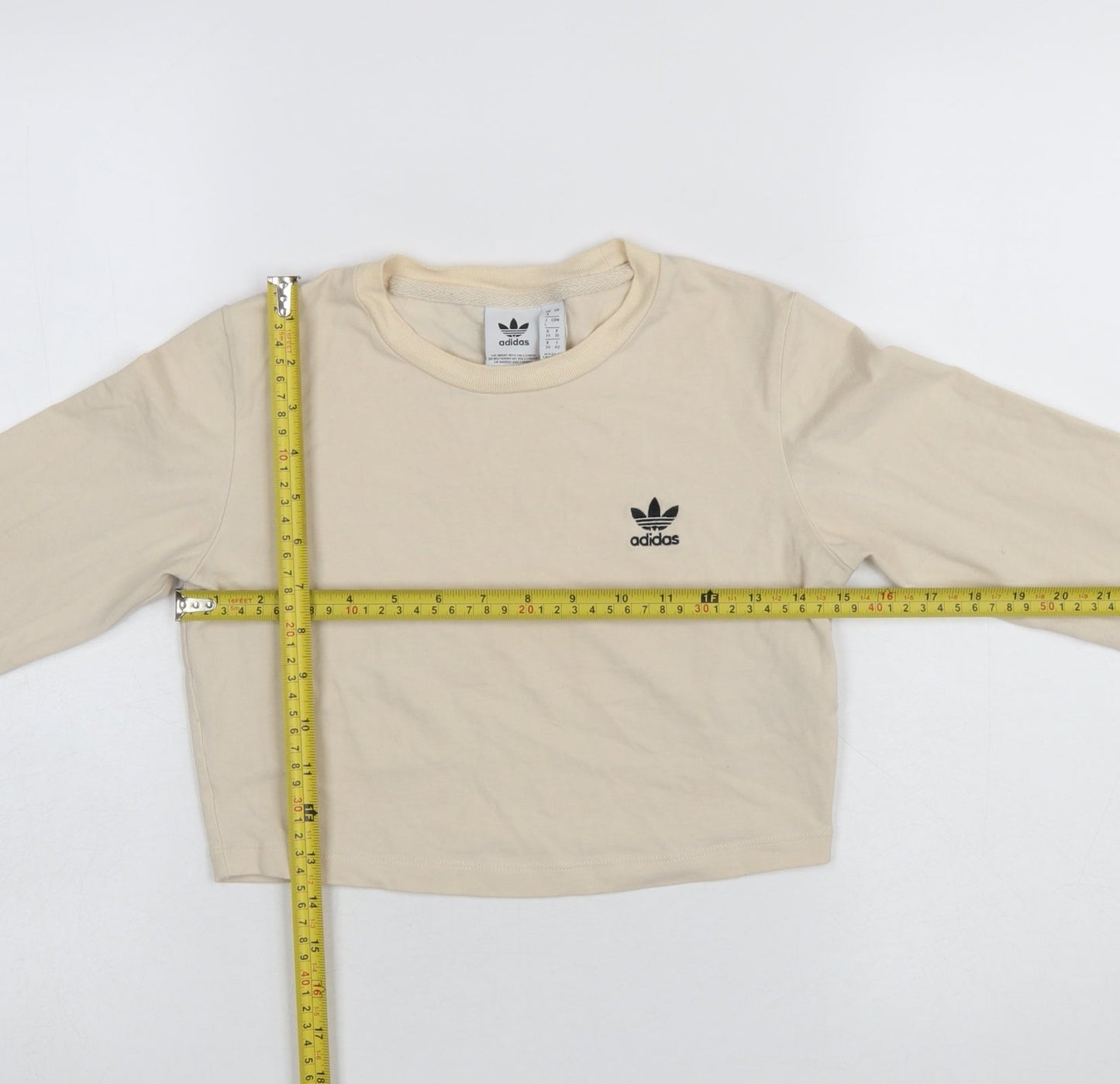 Adidas Women's Beige Cropped Long Sleeve Slim Fit T-Shirt Size 8