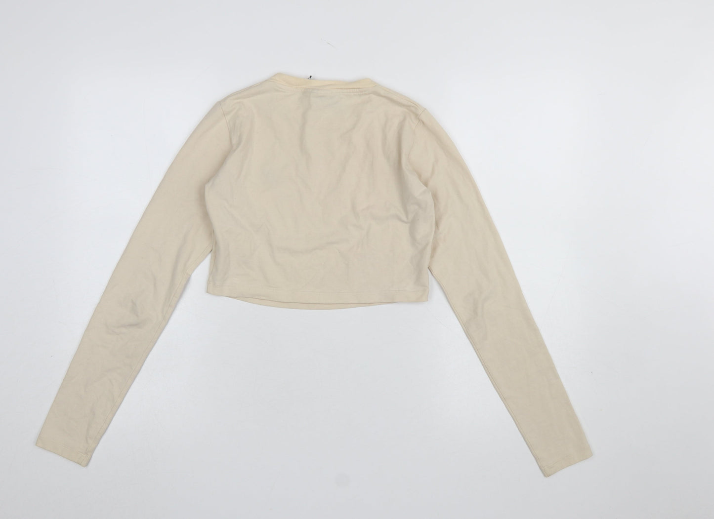Adidas Women's Beige Cropped Long Sleeve Slim Fit T-Shirt Size 8