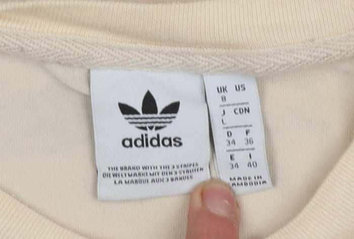 Adidas Women's Beige Cropped Long Sleeve Slim Fit T-Shirt Size 8