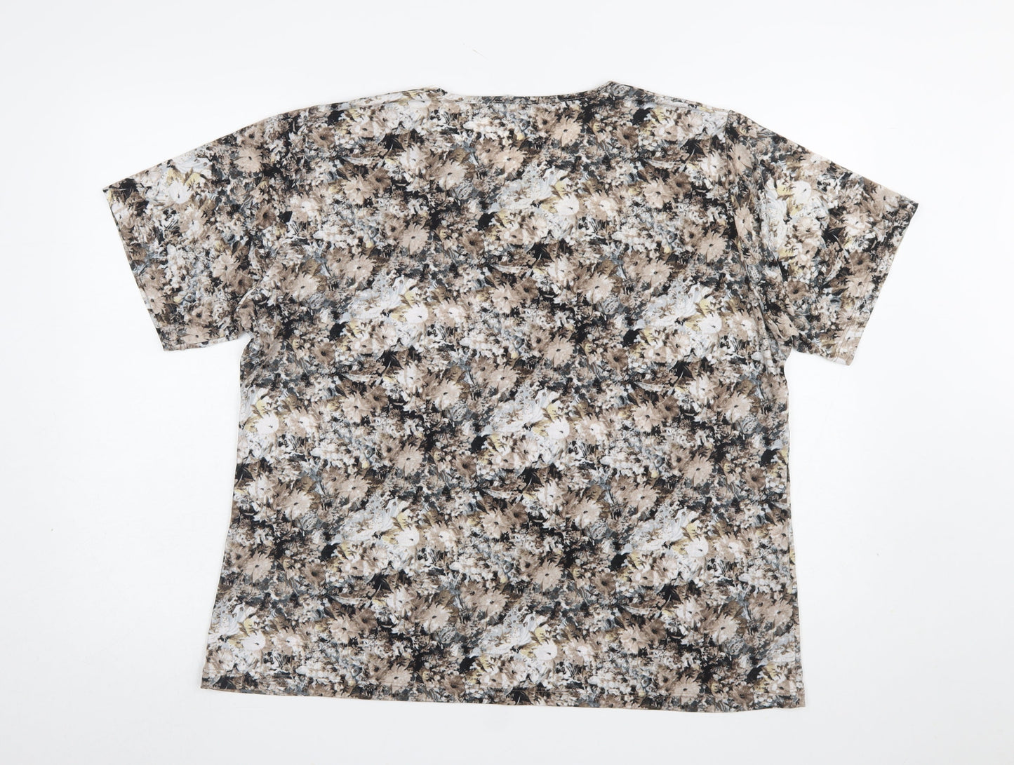 R Collection Womens Beige Floral Short Sleeve T-Shirt XL