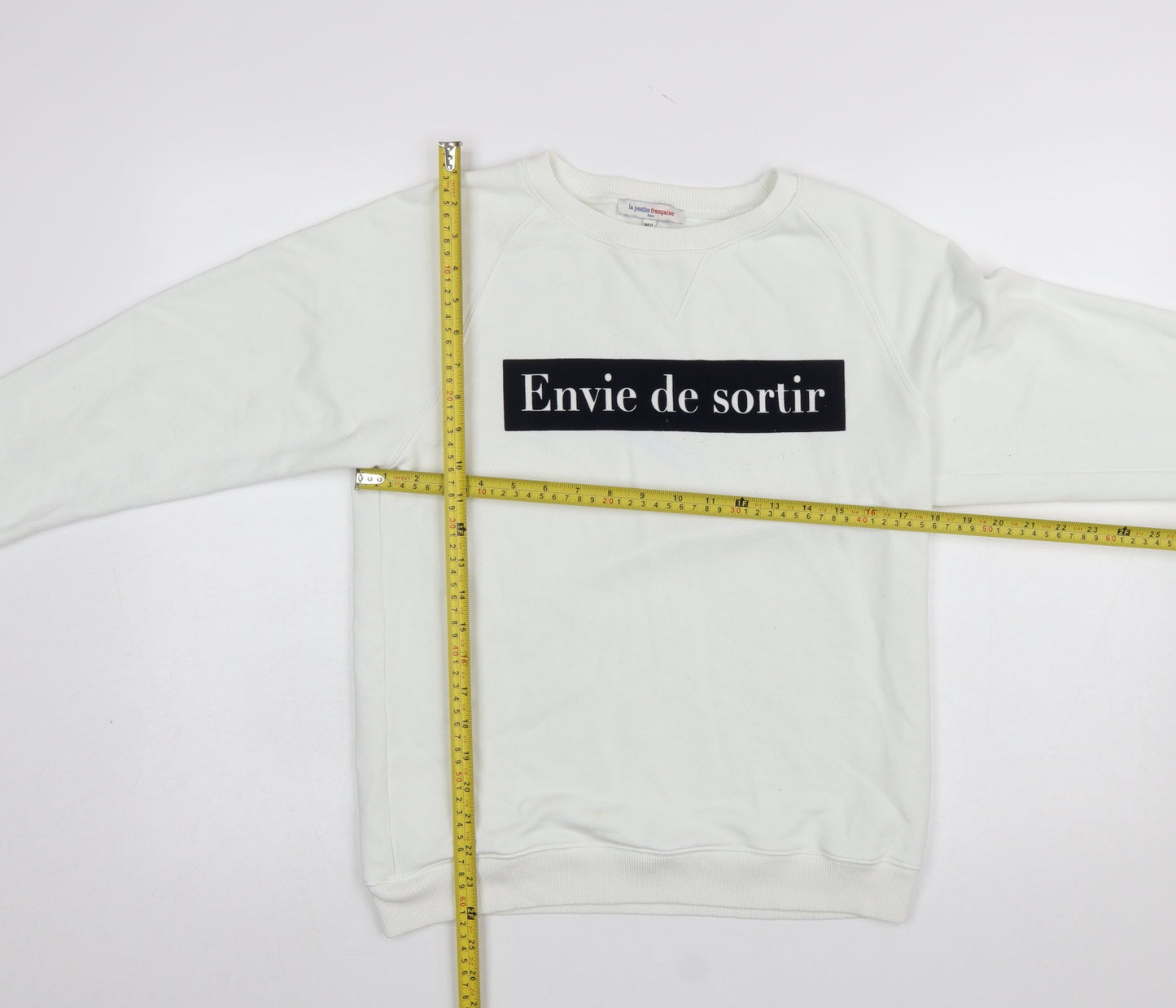La Petite Française Women White Pullover Sweatshirt M/L Graphic Print