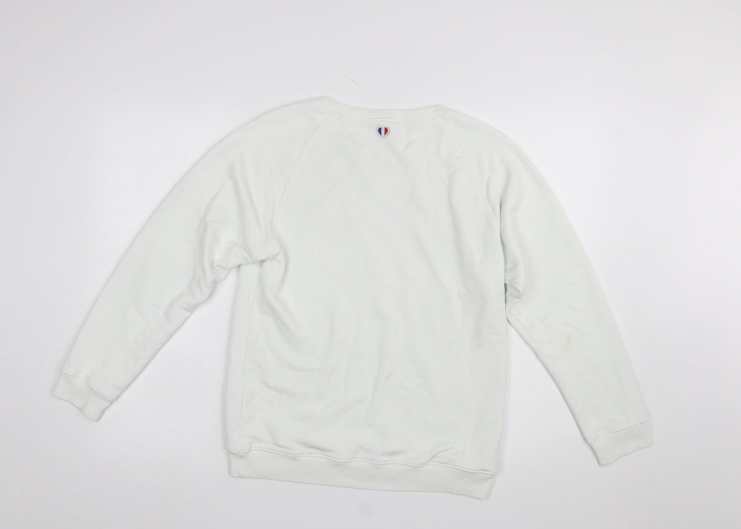 La Petite Française Women White Pullover Sweatshirt M/L Graphic Print