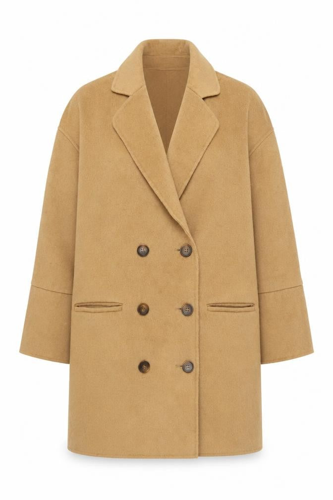John Lewis Women Beige Wool Blend Double Breasted Coat Size 12