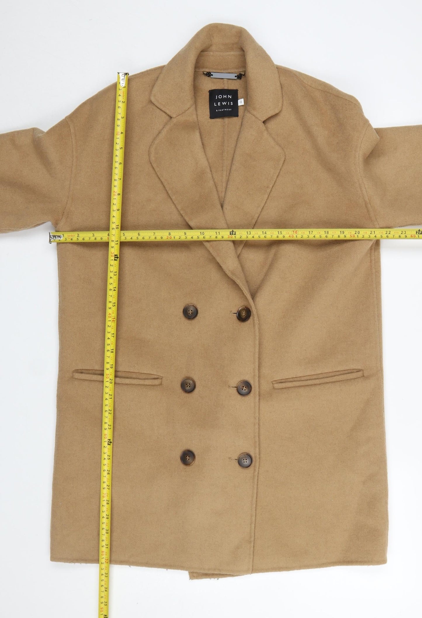 John Lewis Women Beige Wool Blend Double Breasted Coat Size 12