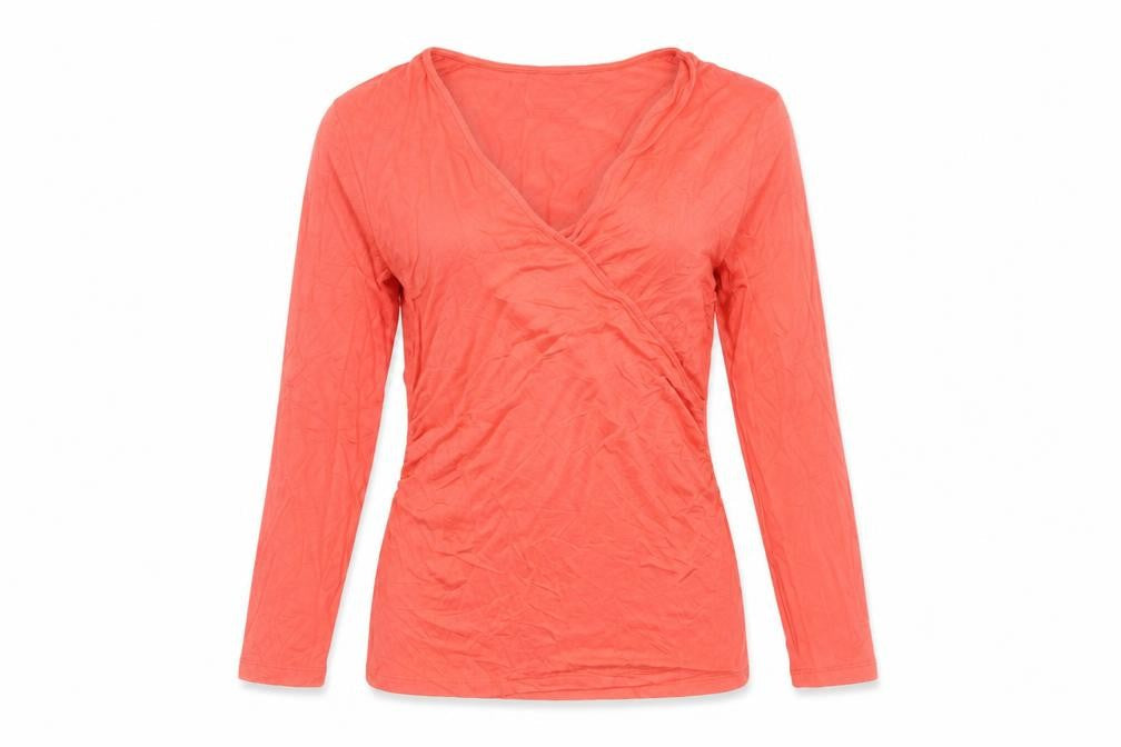 Boden Women’s Orange Wrap V-Neck Blouse UK 12 3/4 Sleeve Stretch Top
