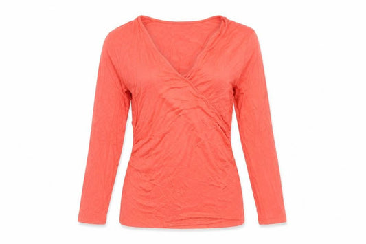 Boden Women’s Orange Wrap V-Neck Blouse UK 12 3/4 Sleeve Stretch Top