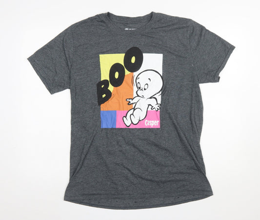 Casper Men's Grey Graphic Short Sleeve Cotton T-Shirt Size L