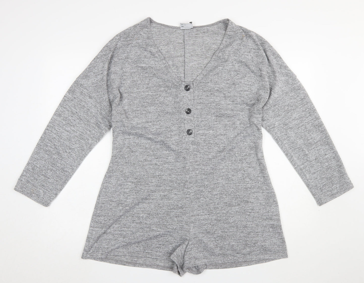 ASOS Design Women’s Grey Long Sleeve Playsuit UK 10 Polyester Blend