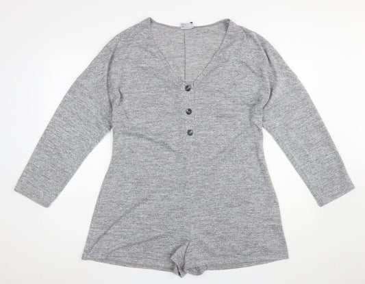 ASOS Design Women’s Grey Long Sleeve Playsuit UK 10 Polyester Blend