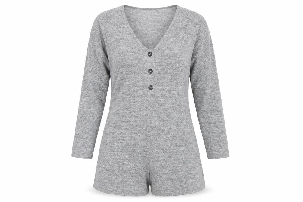 ASOS Design Women’s Grey Long Sleeve Playsuit UK 10 Polyester Blend